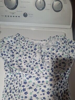 Justice White Top with Blue Floral Print